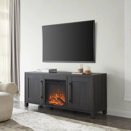 HUDSON & CANAL 65 in. Chabot Rectangular TV Stand with Log Fireplace Charcoal Gray TV1429